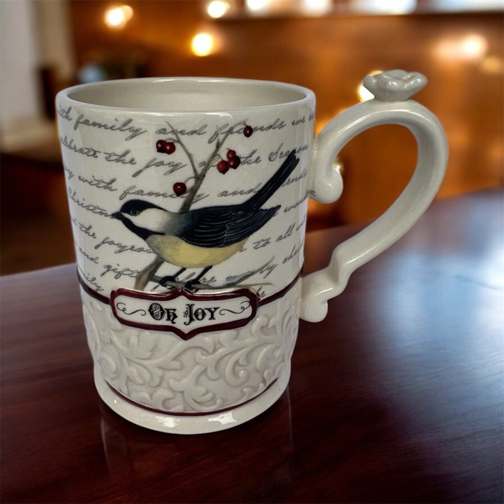 Grasslands Road Oh Joy Embossed Chickadee Christmas Coffee Tea Cup Mug